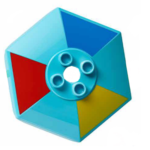 Duplo Umbrella / Parasol Top with Axle Hole with Red, Blue and Yellow Triangles Print (Medium Azure)