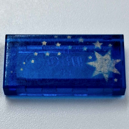 Tile 1 x 2 with Gold Stars Print (Trans-Dark Blue)