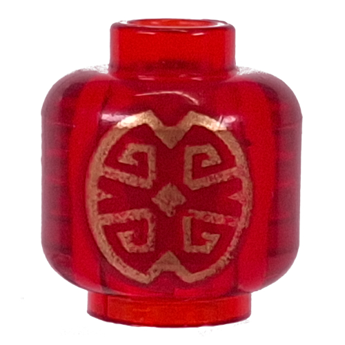 Minifig Head (No Face), Gold Decorations Print (Trans-Red)