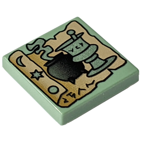 Tile 2 x 2 with Scroll and Potions Print (HP) (Sand Green)
