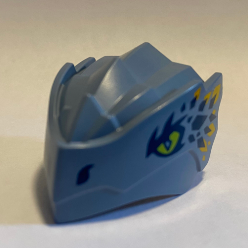 Creature Body Part, Dragon Head Riyu with Lime Eyes, Dark Blue/Bright Light Orange Scales Print (Sand Blue)
