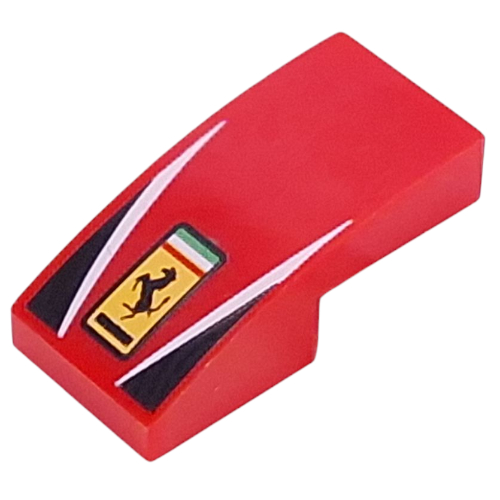 Brick Curved 2 x 1 No Studs with Ferrari Logo, White Lines, Black Triangles Print (Red)