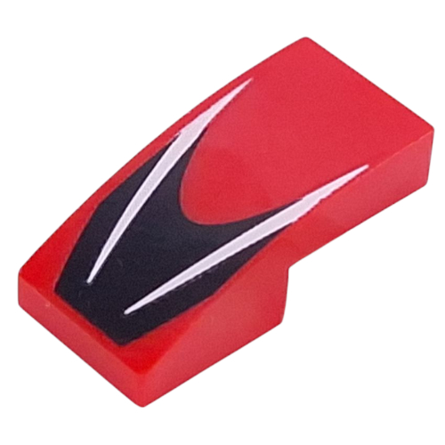 Brick Curved 2 x 1 No Studs with White Stripes on Black Background Print (Red)
