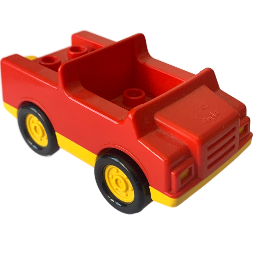 Duplo Car with 2 x 2 Studs in Bed, 1 Stud in Cab and Yellow Base (Red)