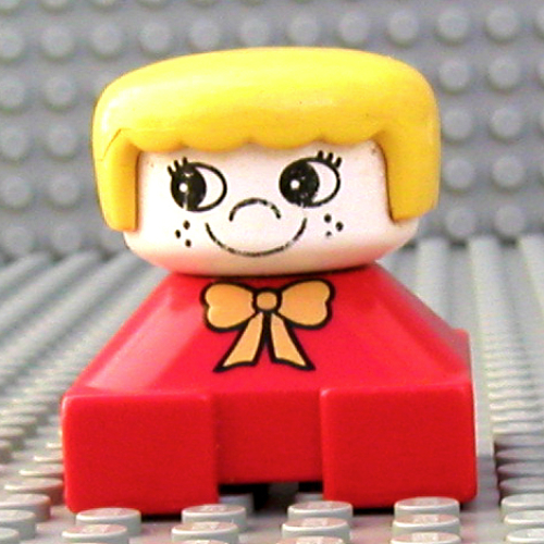 Duplo 2 x 2 x 2 Figure Brick, Rounded Bangs, White Head, Yellow Hair, Yellow Bow, Freckles Print (Red)
