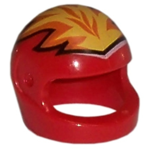 Helmet, Standard with Flames Yellow and Orange Print (Red)