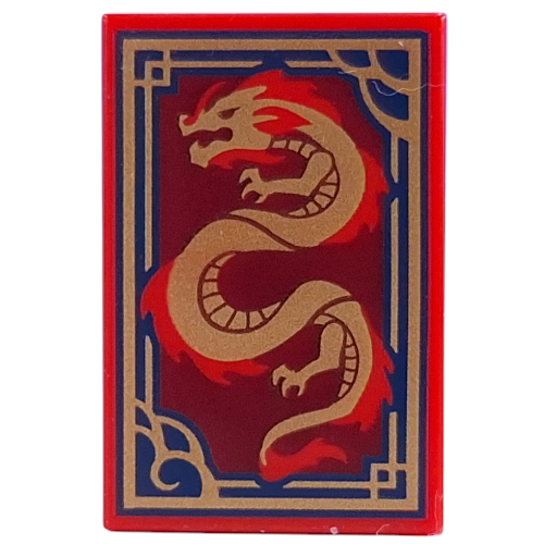 Tile 2 x 3 with Gold/Red Dragon, Dark Blue/Gold Border Print (Red)