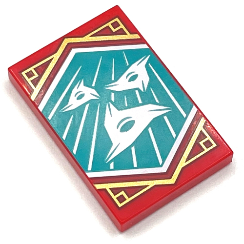 Tile 2 x 3 with Flying Shuriken on Dark Turquoise Background Print (Red)