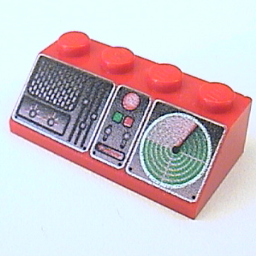 Brick Sloped 45° 2 x 4 with Control Panel and Radar Print (Red)