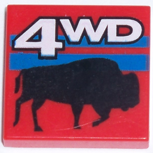 Tile 2 x 2 with White '4WD' and Black Bison Print (Red)
