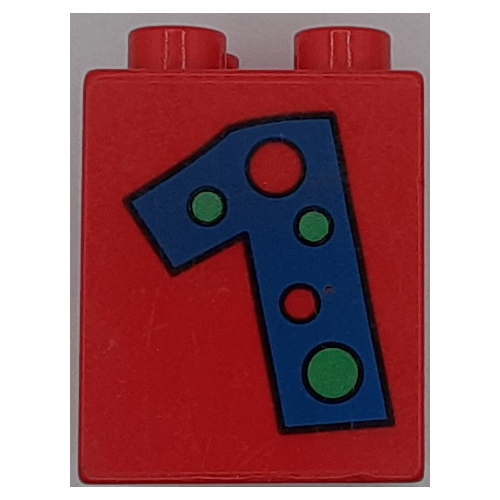 Duplo Brick 2 x 2 x 2 with '1' with Polka Dots Print (Red)