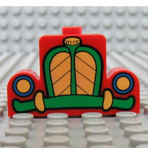 Brick Curved 1 x 4 x 2 Centre Stud Top with Yellow and Green Mickey Mouse Car Grill Print (Red)