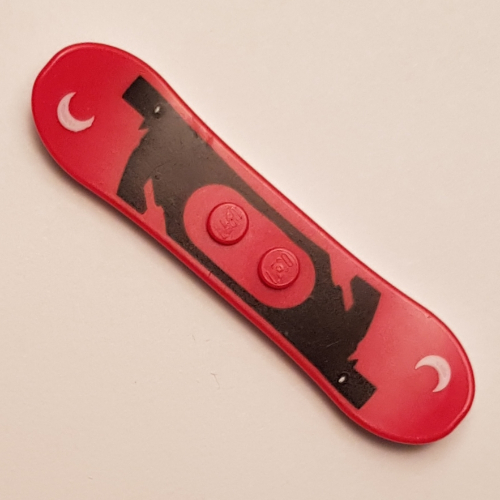 Sports Snowboard with Black Shape and White Moons Print, White Bottom (Red)