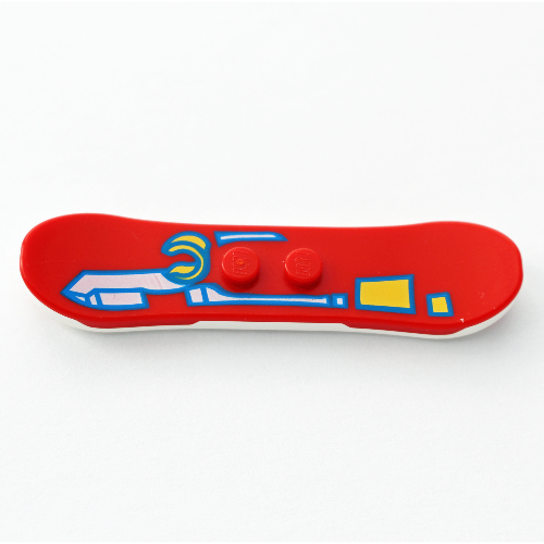 Sports Snowboard with Blue/White/Yellow Print, White Bottom (Red)