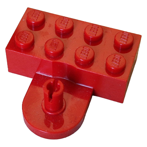 Brick Special 2 x 4 with Coupling, Male - Raised Pin and Curved Wall (Red)