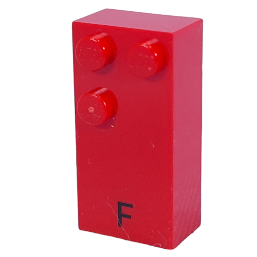 Braille Brick 2 x 4 with 3 Studs ⠋ and 'F' Print (Red)