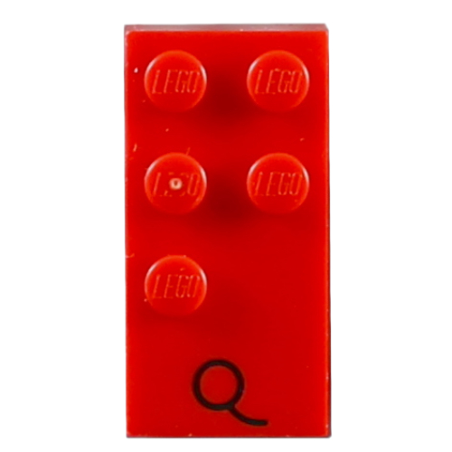 Braille Brick 2 x 4 with 5 Studs ⠟ and 'Q' Print (Red)