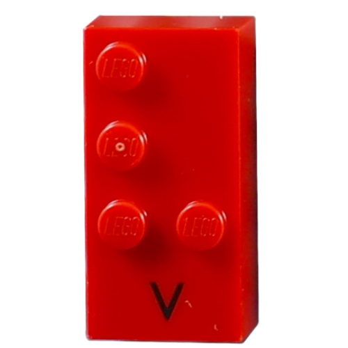 Braille Brick 2 x 4 with 4 Studs ⠧ and 'V' Print (Red)