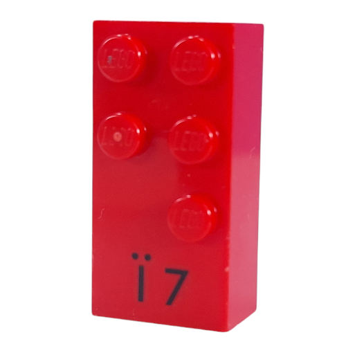 Braille Brick 2 x 4 with 5 Studs ⠻ and 'Ï 7' Print (Red)