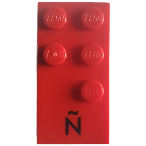 Braille Brick 2 x 4 with 5 Studs ⠻ and 'Ñ' Print (Red)