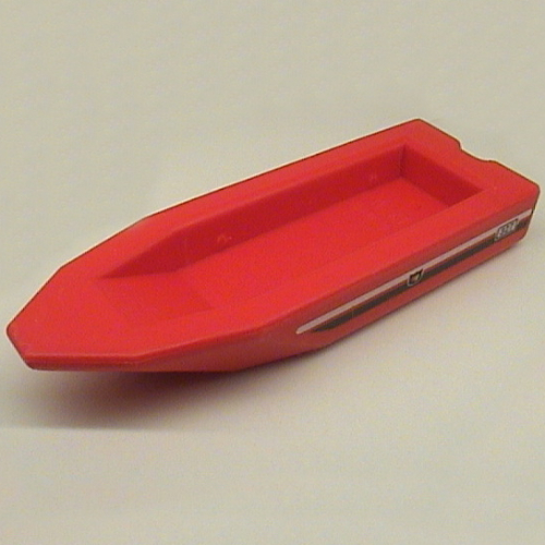 Boat Hull 22 x 8 x 2 1/3, Base with Fire Logo, 327 and Black and White Stripe Print (Red)