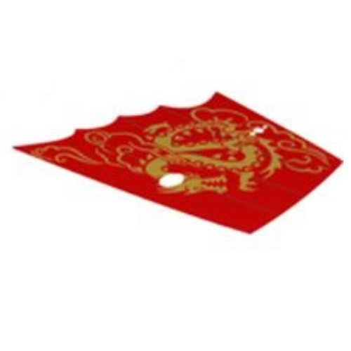 Sail, Scalloped with 2 Holes and Gold Dragon Print (Red)