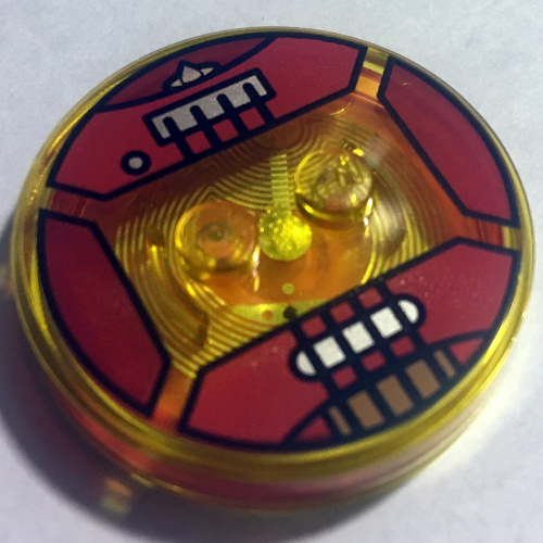 Function Brick Round 4 x 4 x 2/3 with 2 Studs and Red Guitar with Strings Print (Trans-Yellow)