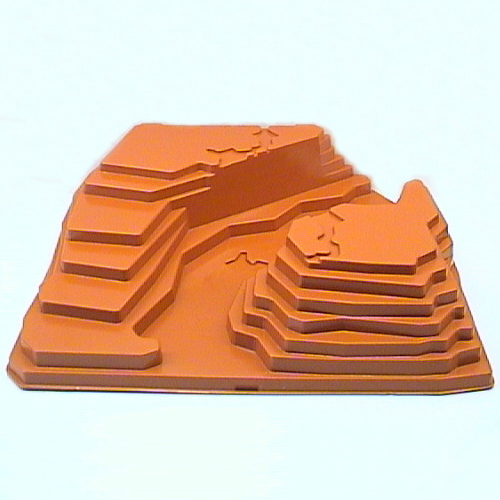 Baseplate Raised 32 x 42 Canyon Stepped No Studs (Dark Orange)