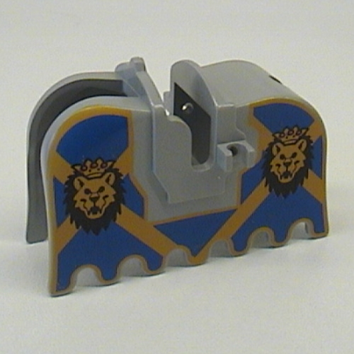 Animal / Creature Accessory, Horse Barding with Lion Heads and Blue and Yellow Print (Light Gray)