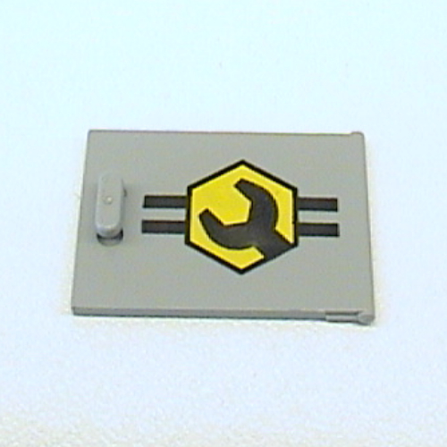 Cupboard 2 x 3 x 2 Door with Black and Yellow Lines, Octagon and Wrench Print (Light Gray)