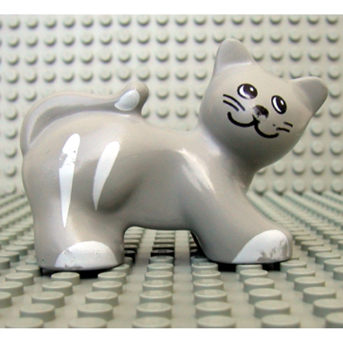 Duplo Animal Cat with White Stripes and Paws Print (Light Gray)