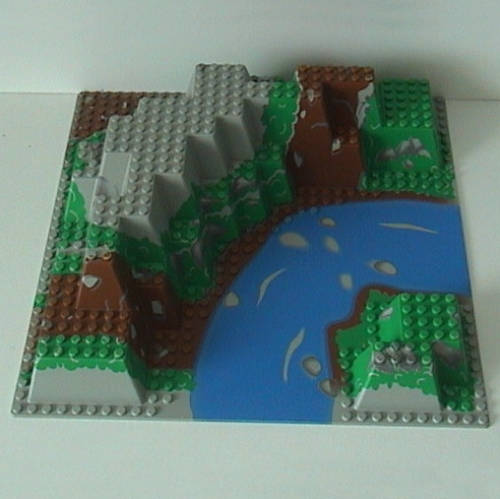Baseplate Raised 32 x 32 Canyon with Brown and Green Mountain and River Rapids Print (Light Gray)