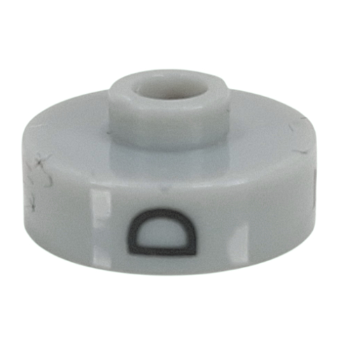 Pen Bead, Round Short, Flat Edge with 'D', '7', 'P' Print (Light Gray)