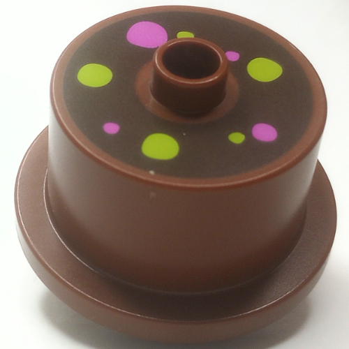 Duplo Food 2 x 2 Round Cake with Stud on Top with Lime, Dark Pink Decorations Print (Reddish Brown)