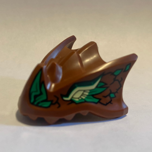Creature Body Part, Dragon Head Upper Jaw with Yellow Eyes, Bright Green Leaves Print (Reddish Brown)