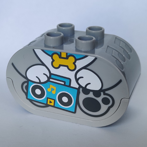 Duplo Sound Brick 2 x 4 x 2 Rounded Ends with Dog Body Holding Stereo Print (Light Bluish Gray)