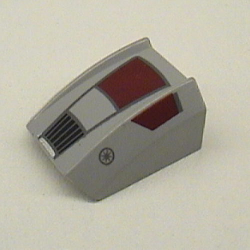 Brick Curved 2 x 2 with Lip, No Studs with Dark Red Panels, Black Grill, Republic Insignia Print (Light Bluish Gray)