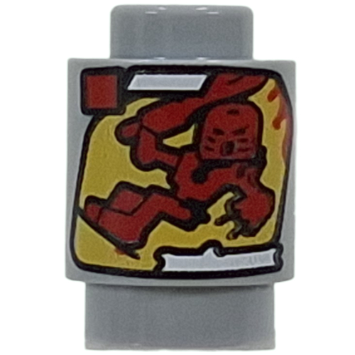 Brick Round 1 x 1 with Bionicle Cannister, Tahu Print (Light Bluish Gray)