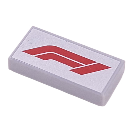 Tile 1 x 2 with Red 'F1' on Silver Background Print (Light Bluish Gray)