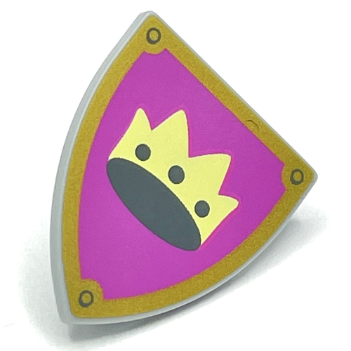 Shield Triangular with Crown on Pink Background and Gold Border Print (Light Bluish Gray)