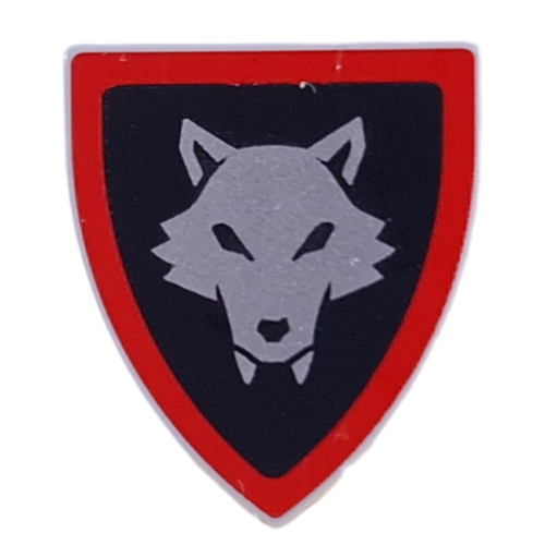 Shield Triangular with Silver Wolf on Black Background, Red Border Print (Light Bluish Gray)