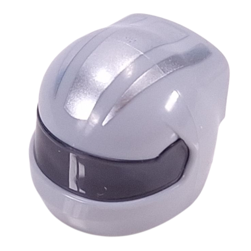 Helmet, Formula 1 with Trans-Black Visor Pattern and Silver Stripes Print (Light Bluish Gray)