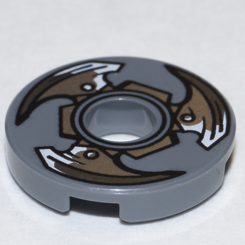 Tile Round 2 x 2 with Hole with Propeller with 3 Blades Print (Dark Bluish Gray)