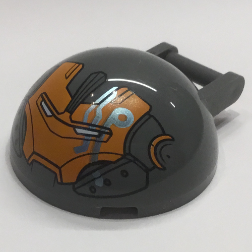Windscreen 4 x 4 x 1 2/3 Canopy Half Sphere with Handle and Iron Man Face, Dark Turquoise Markings Print (Dark Bluish Gray)