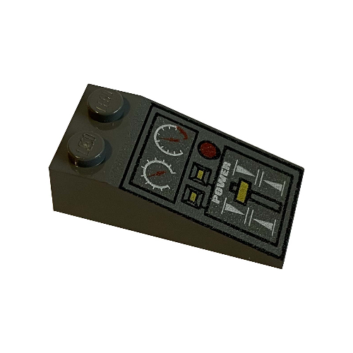 Brick Sloped 18° 4 x 2 with Train Controls Print (Dark Bluish Gray)
