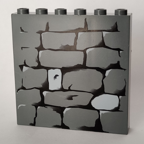 Brick 1 x 6 x 5 with Stone Wall Print (Dark Bluish Gray)