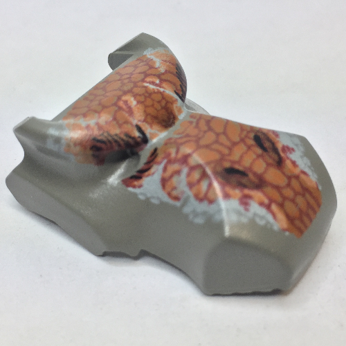 Animal Body Part, Dinosaur, Spinosaurus Head with Dark Orange and Light Gray Scales (Dark Gray)