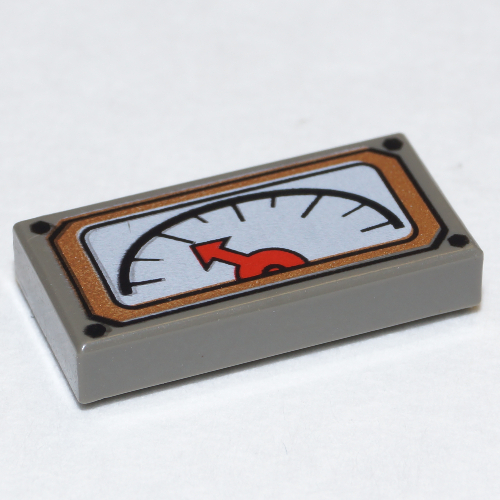 Tile 1 x 2 with Red Needle Gauge Print (Dark Gray)