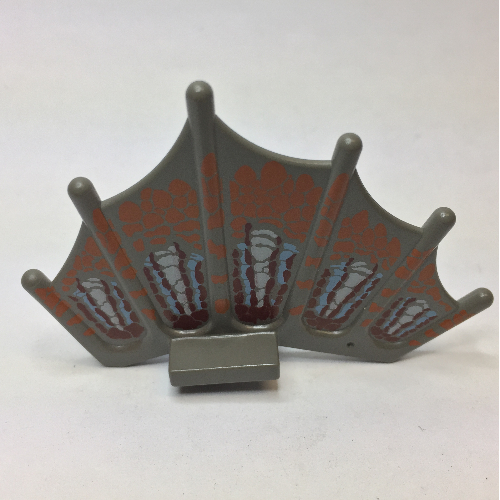 Animal Body Part, Dinosaur, Sail Fin with Orange, Maroon, Light Blue, and White Scale Print (Dark Gray)