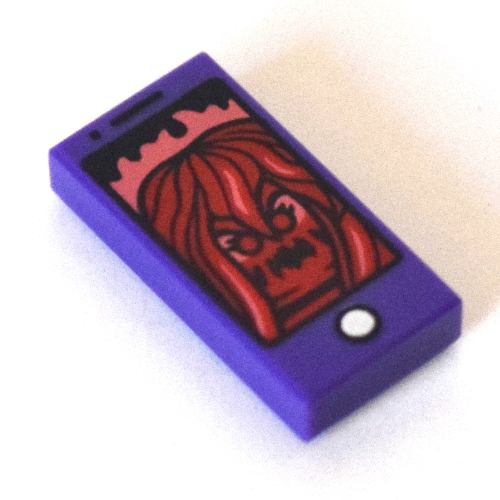 Tile 1 x 2 with Smart Phone and Dark Red Ghost Print (Dark Purple)